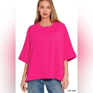 Zenana PLUS SCUBA ROUND NECK TOP WITH SIDE SLITS